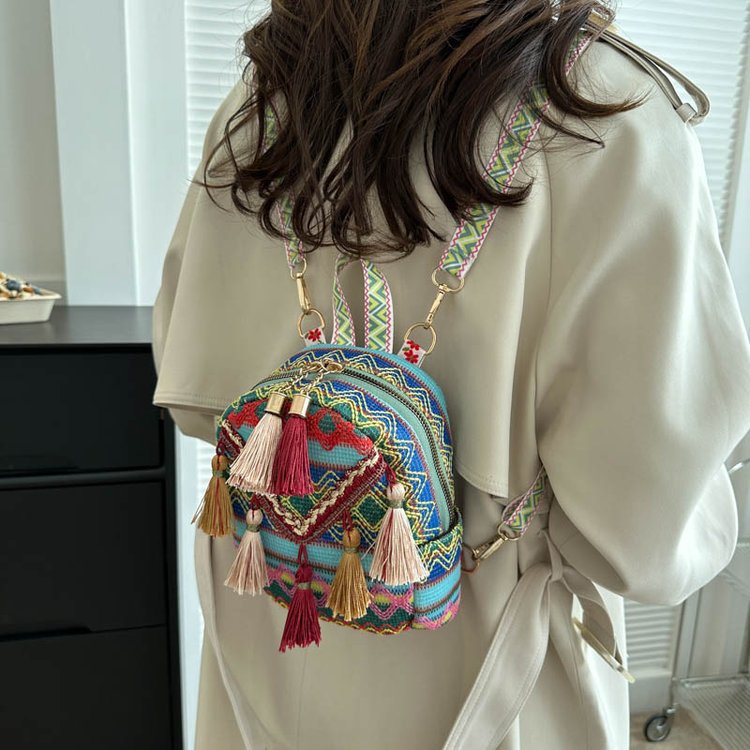 Wholesale Ethnic Style Tassel Mini Canvas Backpack